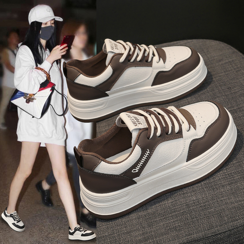 经典百搭踩屎感拼色松糕鞋圆头秋季时尚休闲鞋韩版休闲鞋小白鞋