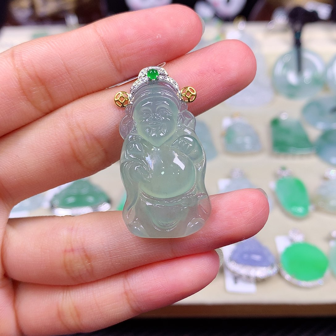 翡翠18K金镶嵌吊坠(不含链)