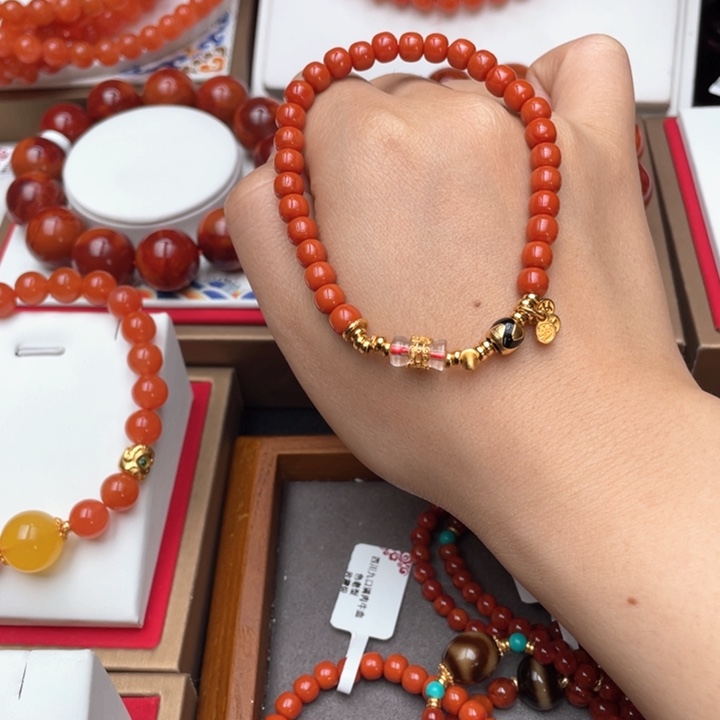 南红玛瑙手链银S925镶嵌