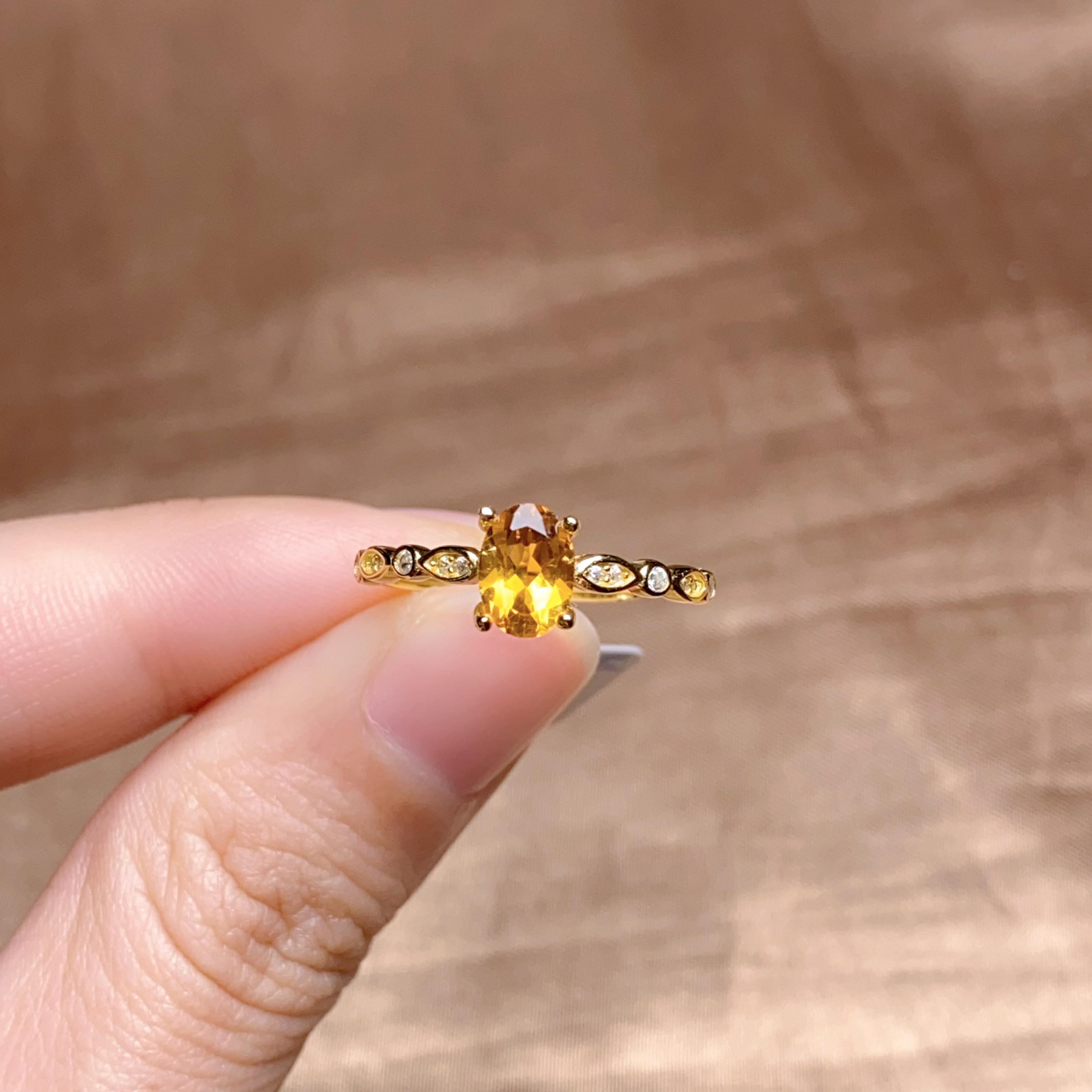 【316】天然黄水晶戒指5×7毫米