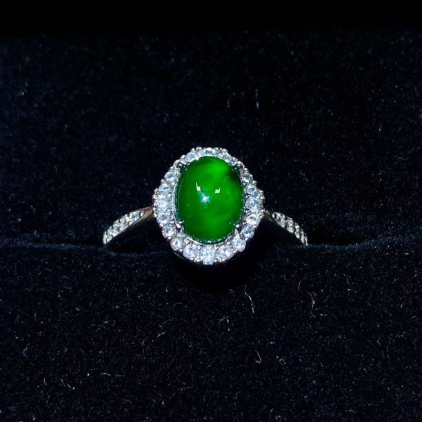 s925银高冰阳绿蛋面你简约轻奢百搭气质精致戒指