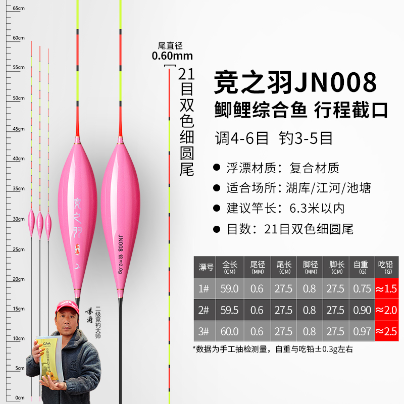 JN008（60长）高灵敏醒目竞技休闲黑坑轻口行程底钓鲤鱼鲫鱼浮漂
