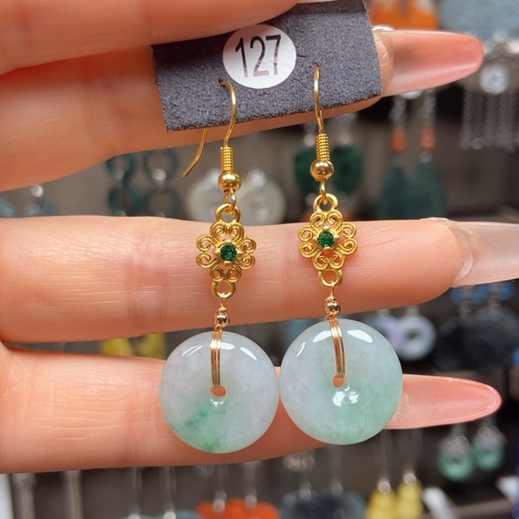 【闪购商品】翡翠耳饰银S925镀金镶嵌