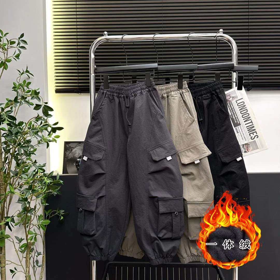 纯棉男女童裤子秋冬加绒2025新款童装中大童长裤运动儿童工装裤洋