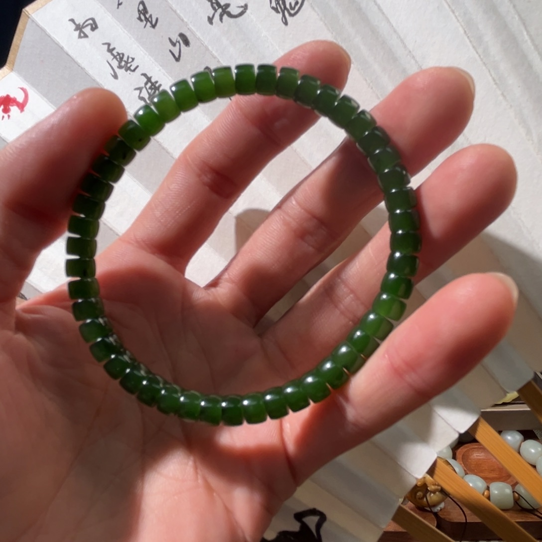 未镶嵌和田玉手串碧玉卡6药片