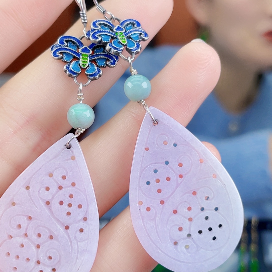 翡翠银S925镶嵌耳饰