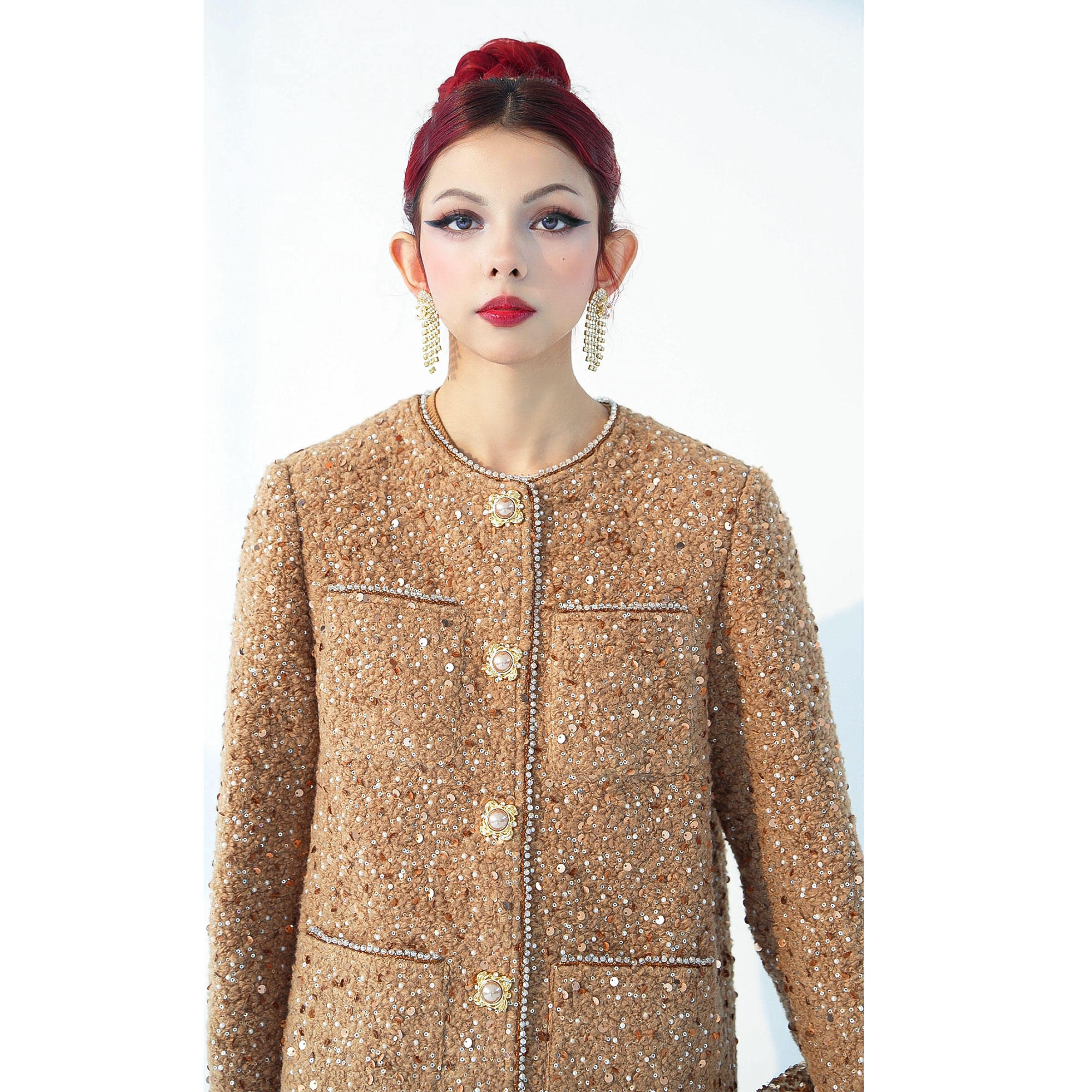 XIANPIN冬季羊毛毛呢亮片小香大衣