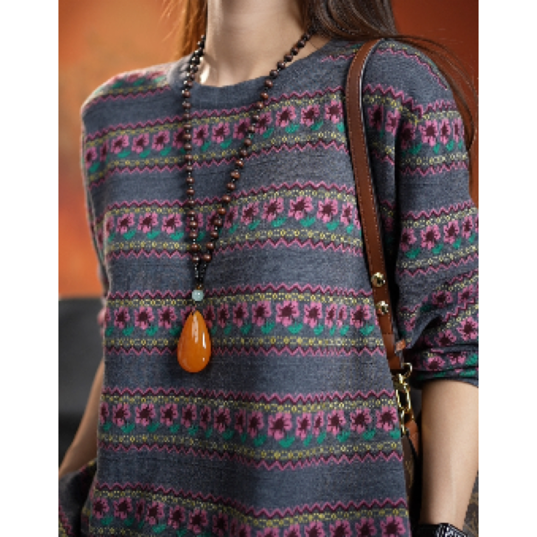 （胭脂梦）12.6-3复古针织洋气圆领时尚百搭女士上衣长袖