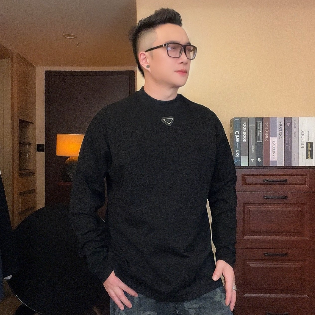 BANSUISDGA【肖】25SS时尚宽松【铁三角】T恤男女同款圆领长袖