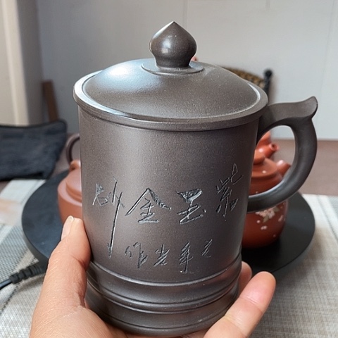 茶壶紫砂本山老紫泥，盖杯，380 c C