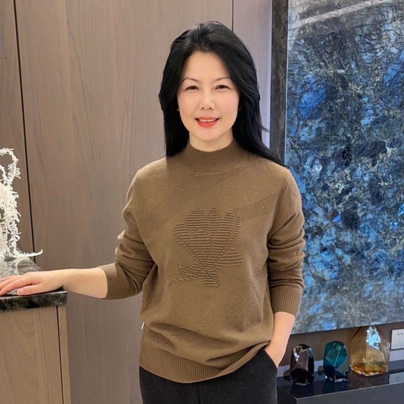 衫常规圆领女针织洋气半高领长袖百搭羊毛衫4526