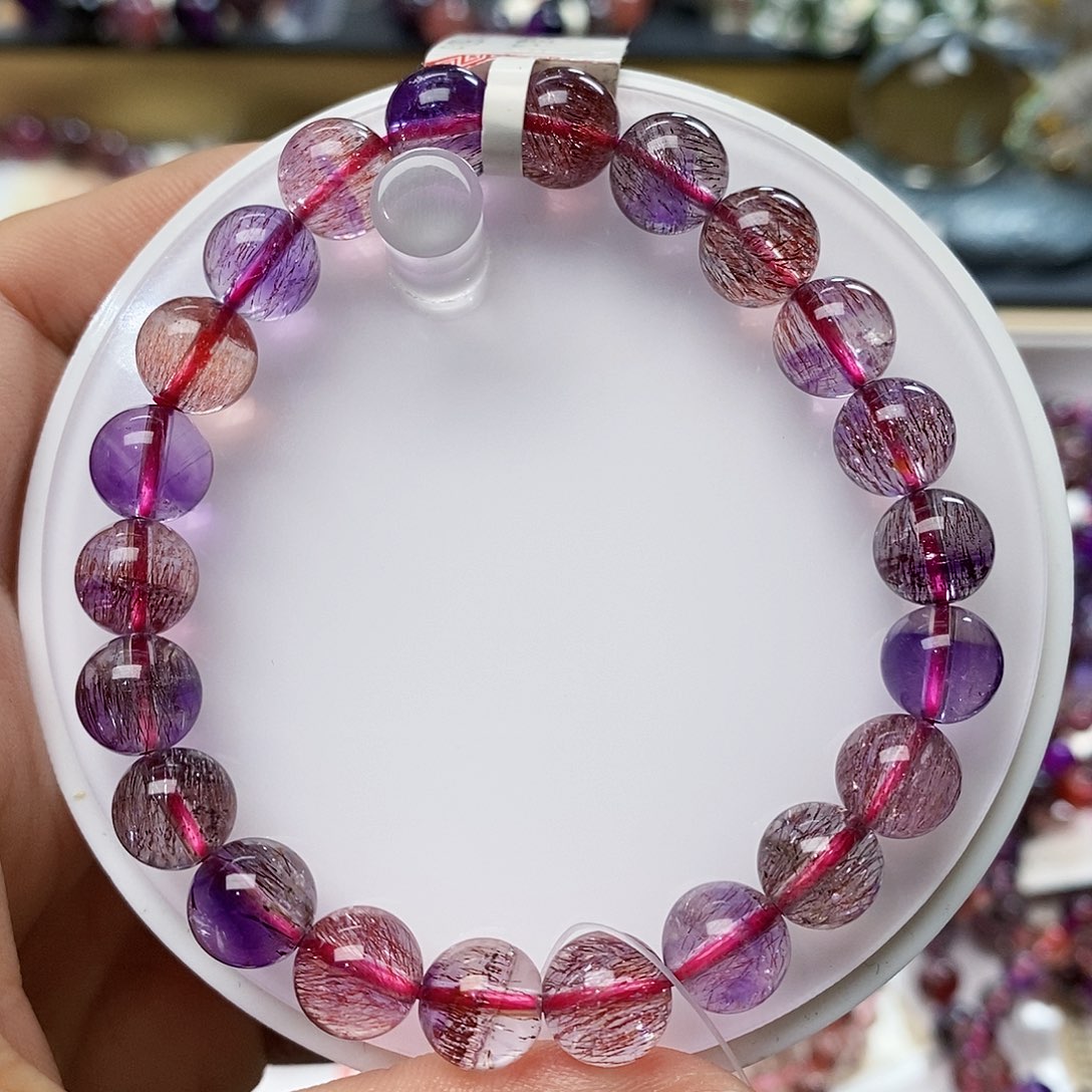 未镶嵌手链水晶透体紫红超七8.9m B696