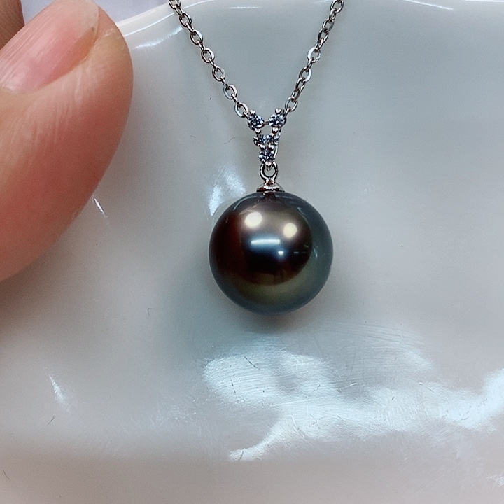 海水珍珠吊坠(不含链)18K金镶嵌大溪地吊坠12-13mm