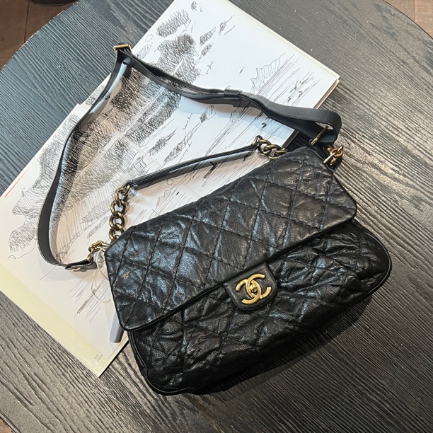 95新 Chanel/香奈儿 舍得 Chanel 黑金牛机场CF链条包