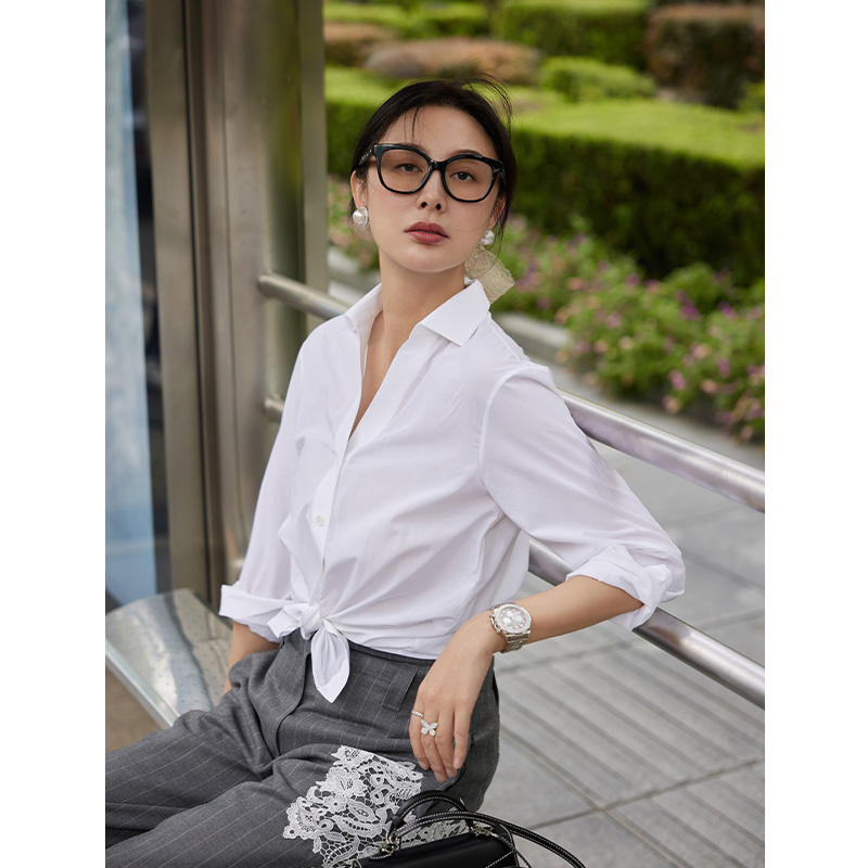 TRACYCHU白色薄棉经典基础款百搭气质衬衫上衣千金清冷感秋季新款