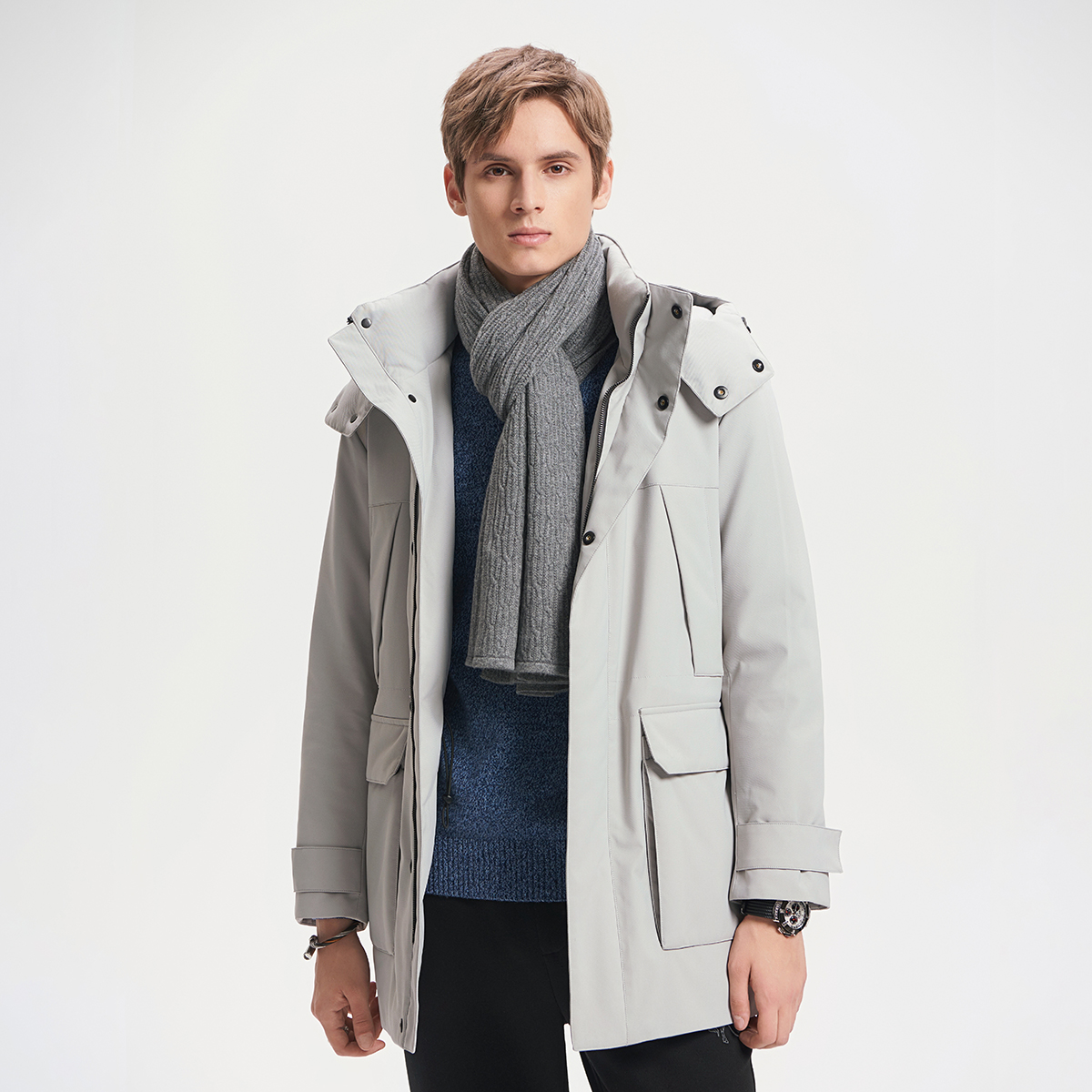 1125号 冬季男士时尚连帽羽绒服男厚款保暖中长款外套L88-218285