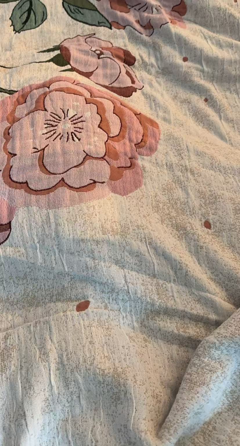 【盖毯】高奢定制野生罗布麻多功能150*200cm盖毯 素雅牡丹白