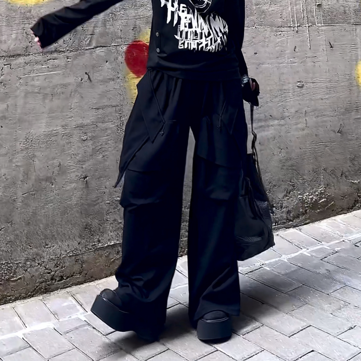 重工不规则设计立体口袋拖地高街阔腿设计感工装裤百搭卫裤