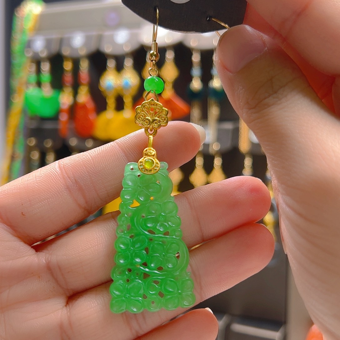 翡翠合金耳坠翡翠一只