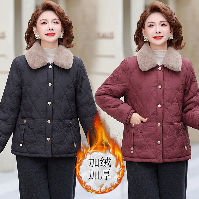 妈妈秋冬装洋气棉服中年女装新款棉袄中老年过年衣服加厚棉衣外套