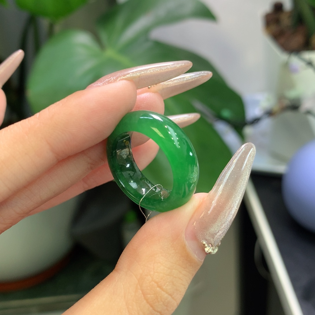 翡翠戒指未镶嵌13-14满绿