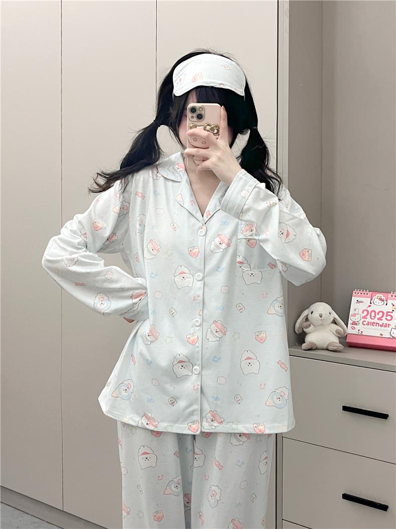原创 ！音乐小熊甜美春秋长袖长裤女薄款卡通睡衣可爱家居服套装