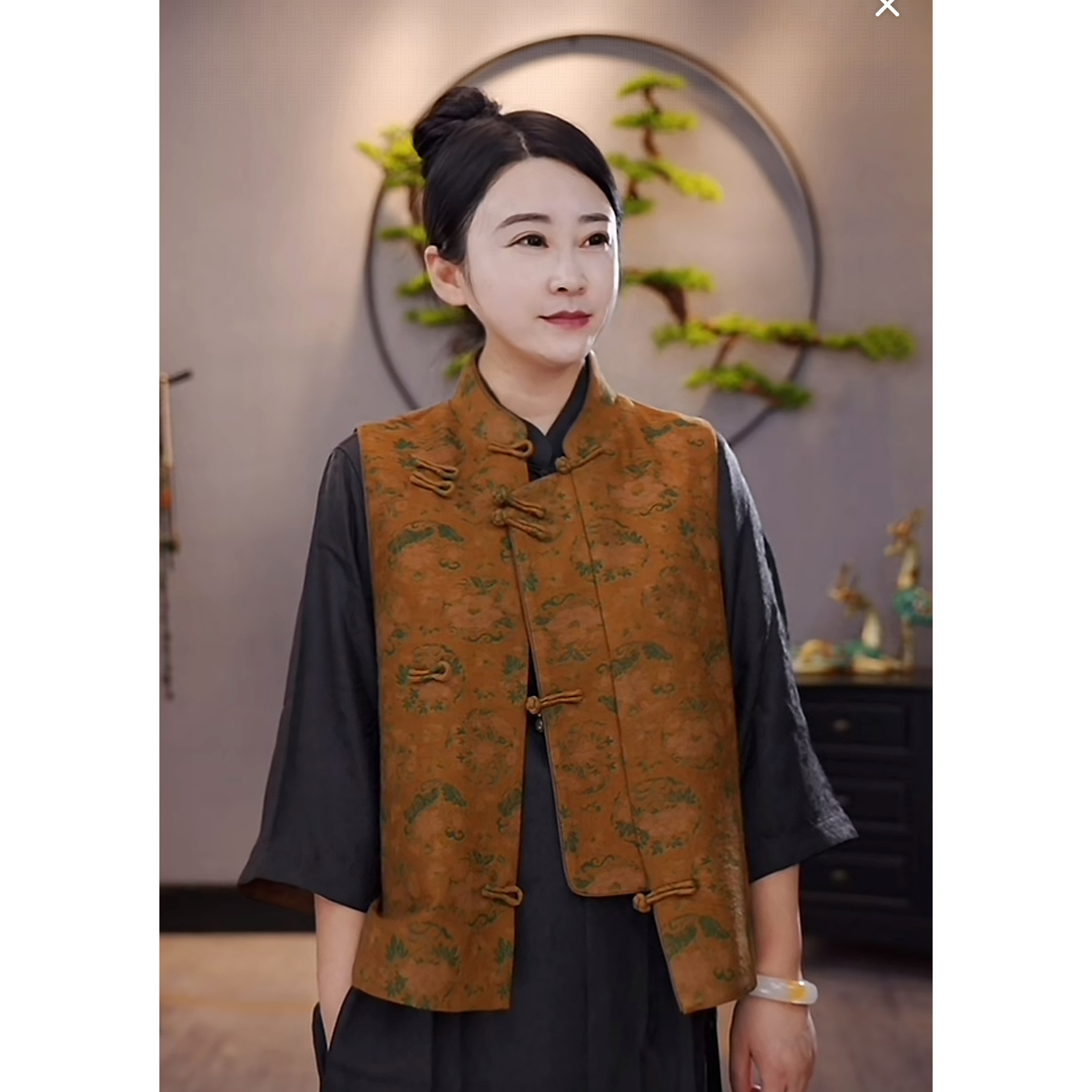 【千奈莉】70姆米柞蚕丝宋锦工艺中国风无袖马甲YJ074