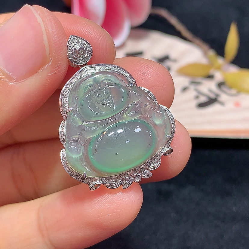 18k金天然A货翡翠晴水坐佛吊坠轻奢时尚气质百搭