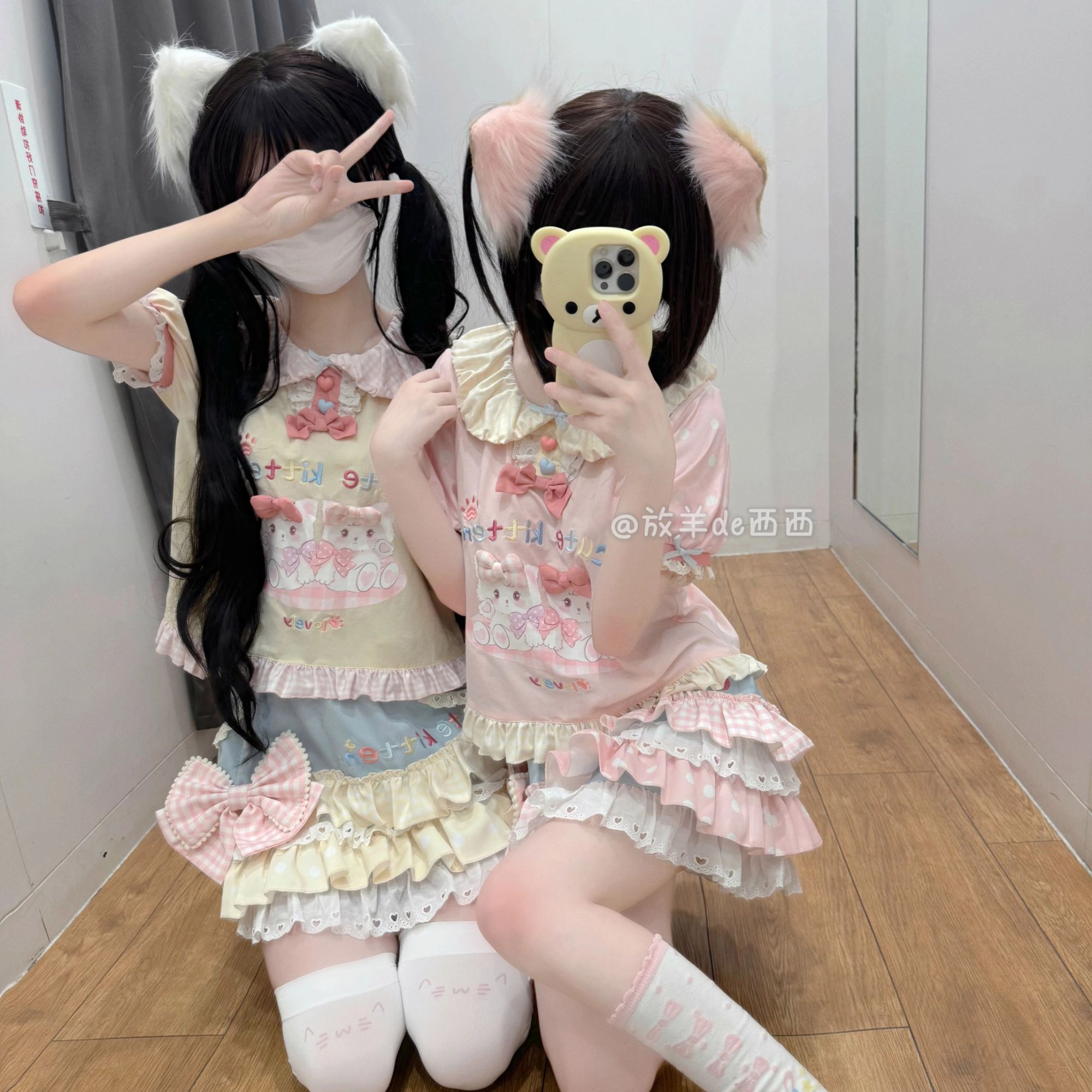 现货-双子喵喵-原创女儿服 小个子软妹纯棉t恤可爱甜美蛋糕裙