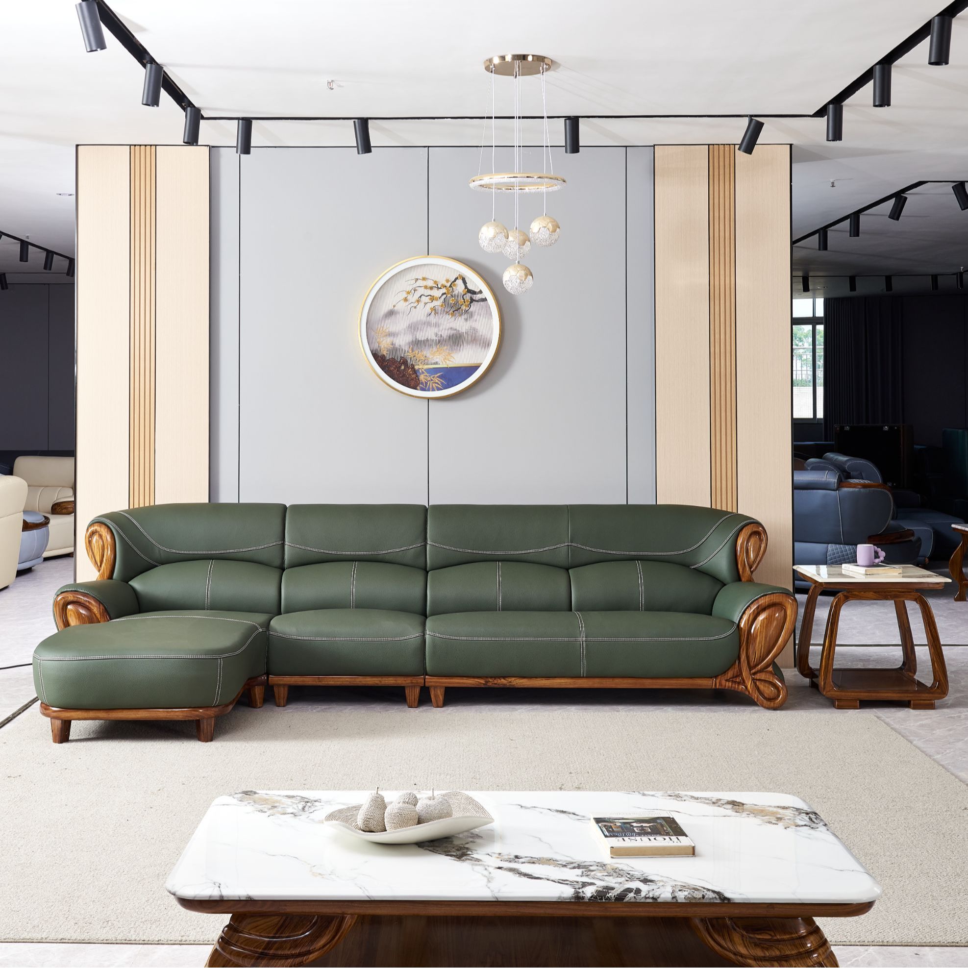 新中式乌金木真皮沙发客厅组合 大小户型直排转角真皮头层牛皮