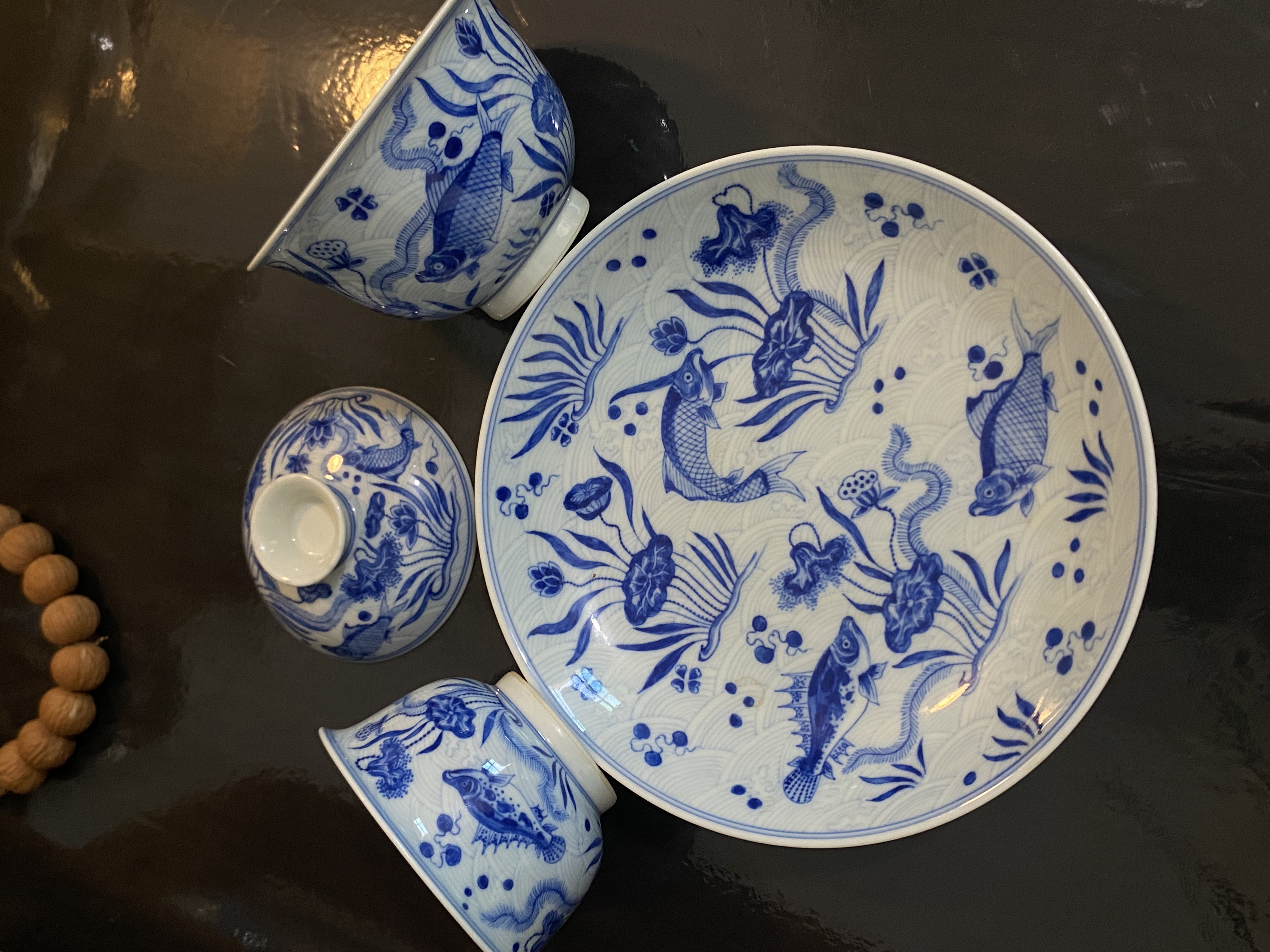 【聚澜堂】青花手绘手工高温绘釉下淡描海水鱼藻高端茶器主人杯茶杯