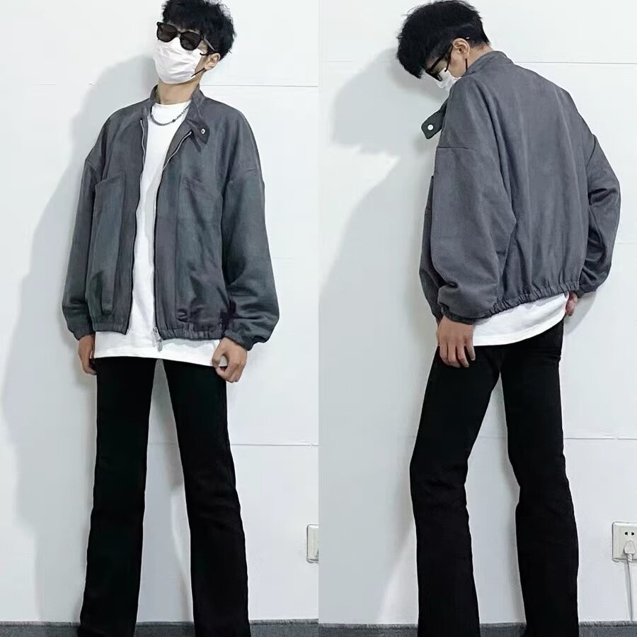 美式潮牌大口袋立领夹克外套男女秋冬季宽松休闲衣服百搭学生上衣