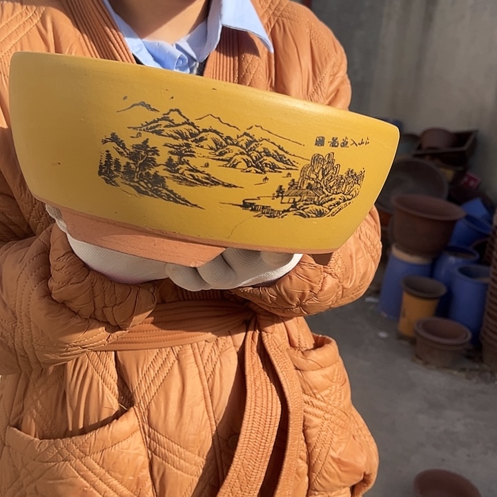 黄色江山如画小花盆里