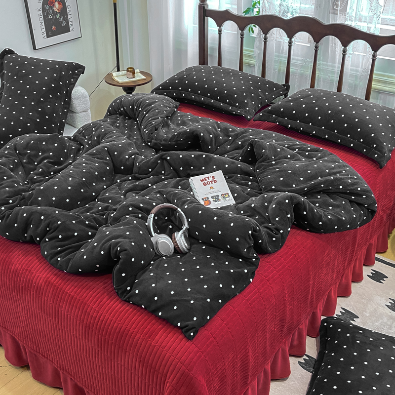 雨爸A类加厚牛奶绒四件套床盖款夹棉床单冬季加厚绒被套四件套