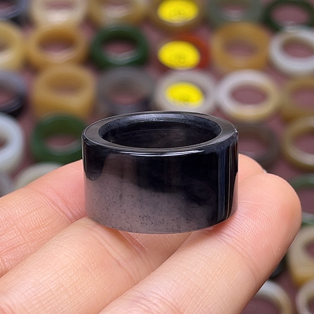 和田玉未镶嵌戒指19.2聚墨青花