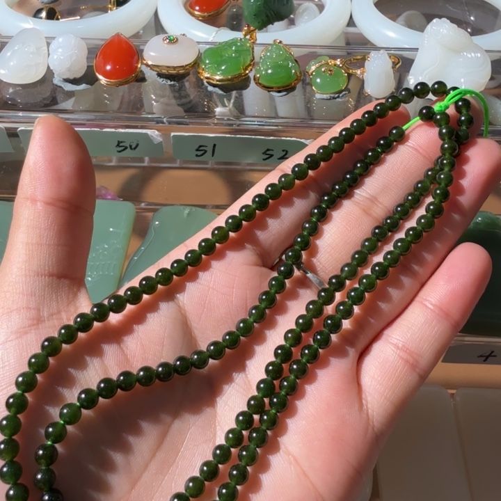 和田玉颈饰未镶嵌正宗俄碧老坑碧玉深菠菜绿4.3mm项链活动价