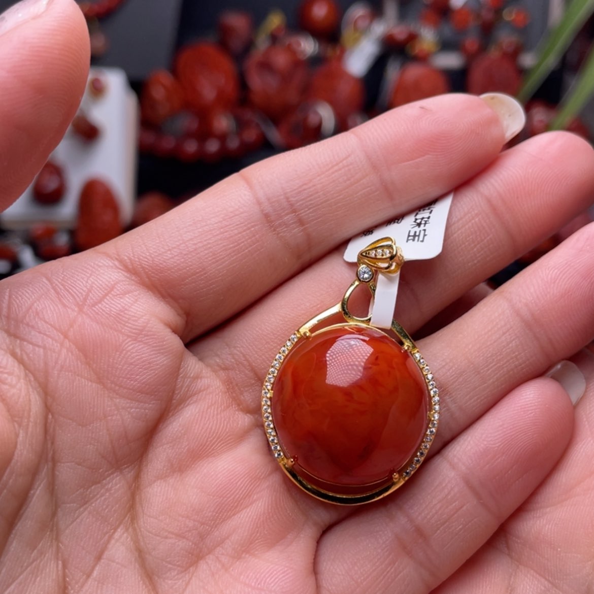 【闪购商品】南红玛瑙圆牌吊坠银S925镶嵌