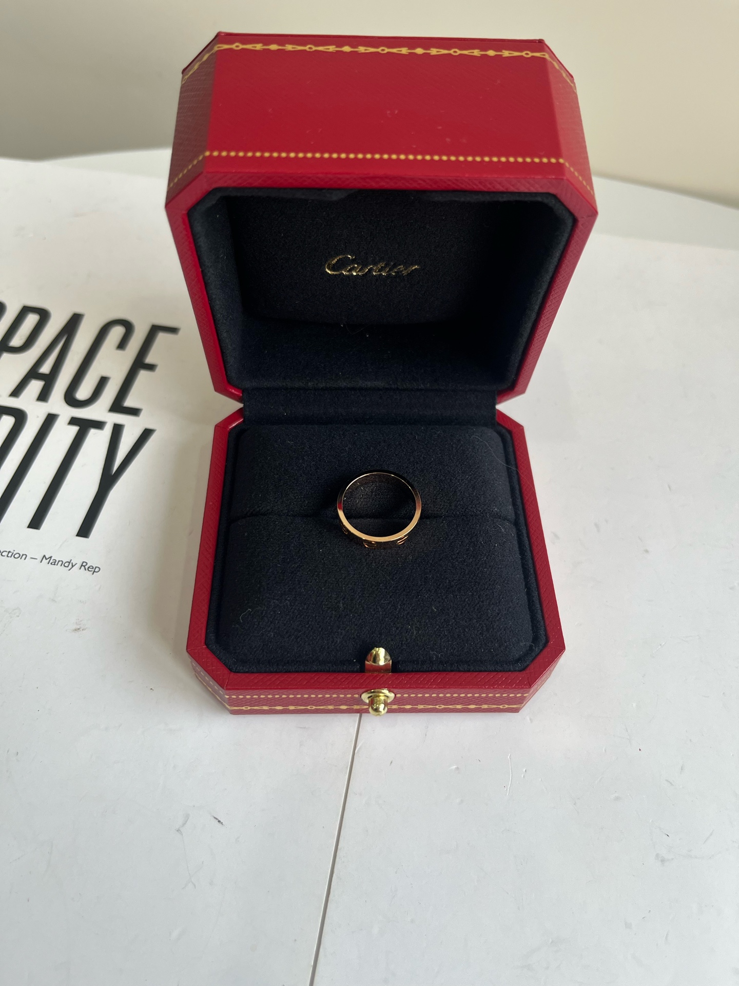 99新 Cartier/卡地亚 love系列玫瑰金色无钻窄版戒47圈号