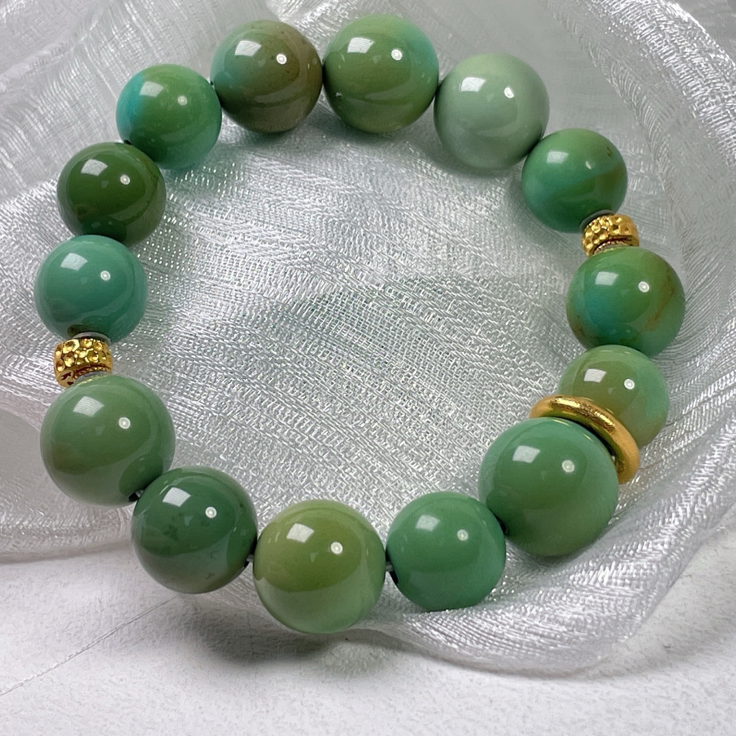 【松石大表姐】湖北真原矿小众珠宝绿松石圆珠手串 