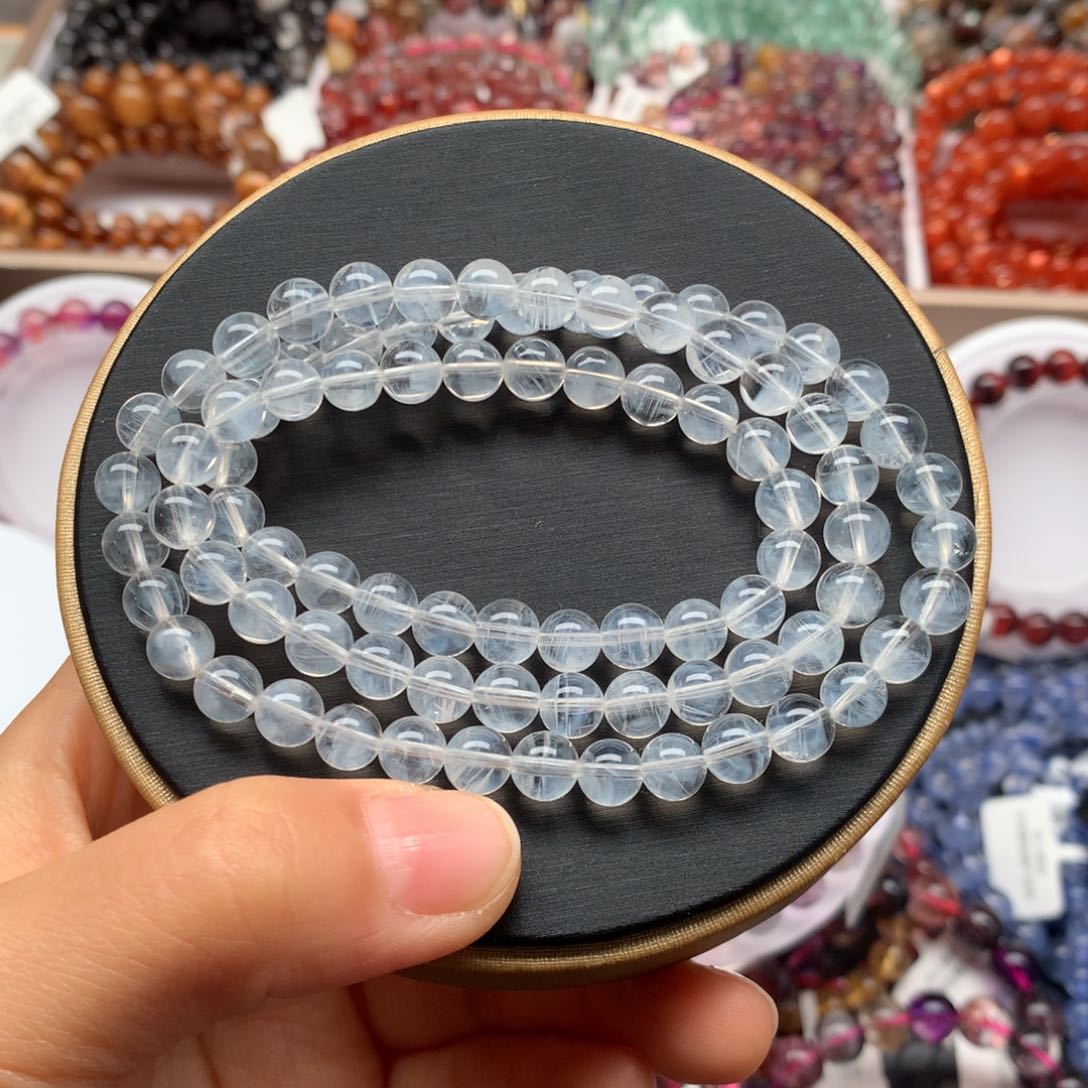 水晶手链未镶嵌蓝针三圈6.6