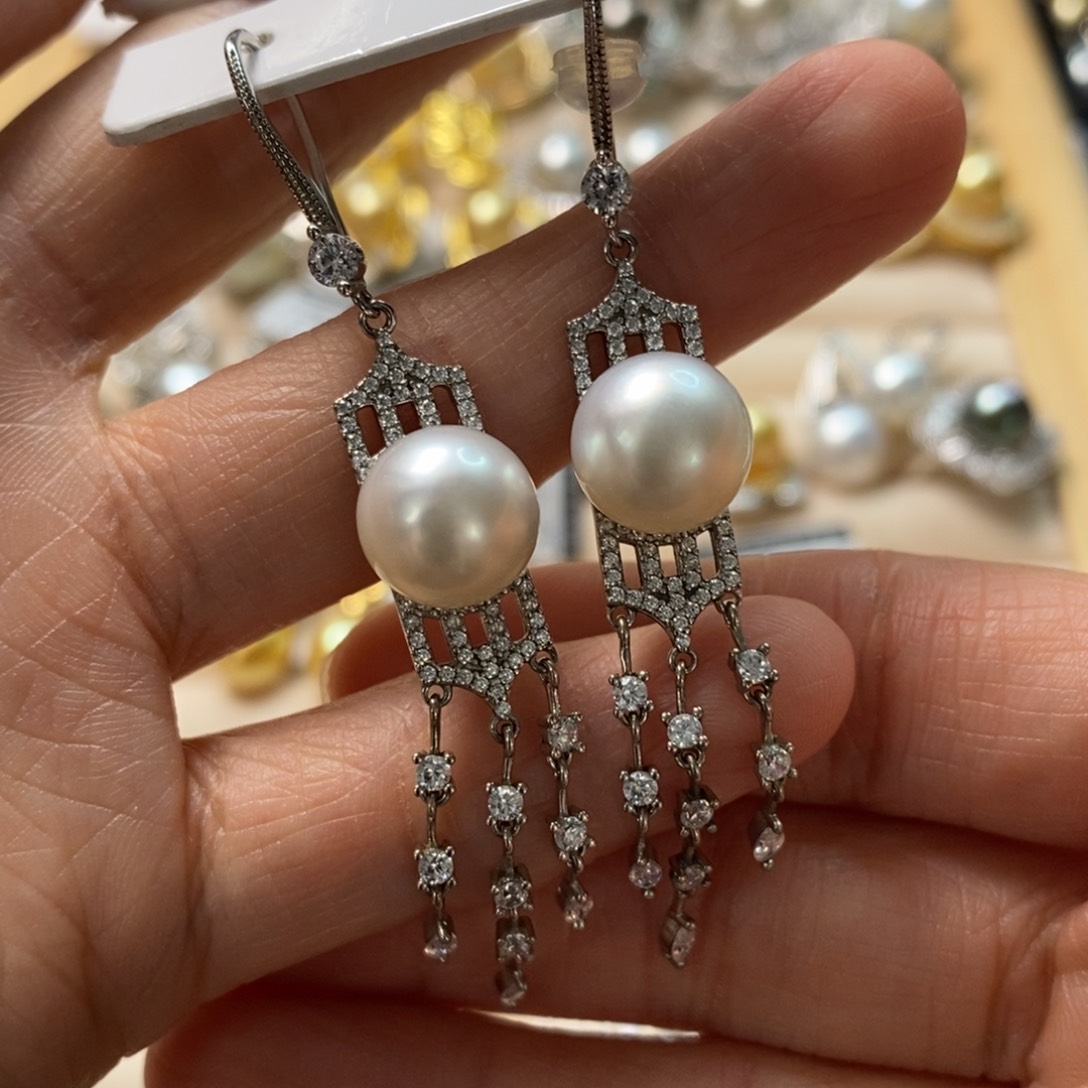 海水珍珠耳饰银S925镶嵌