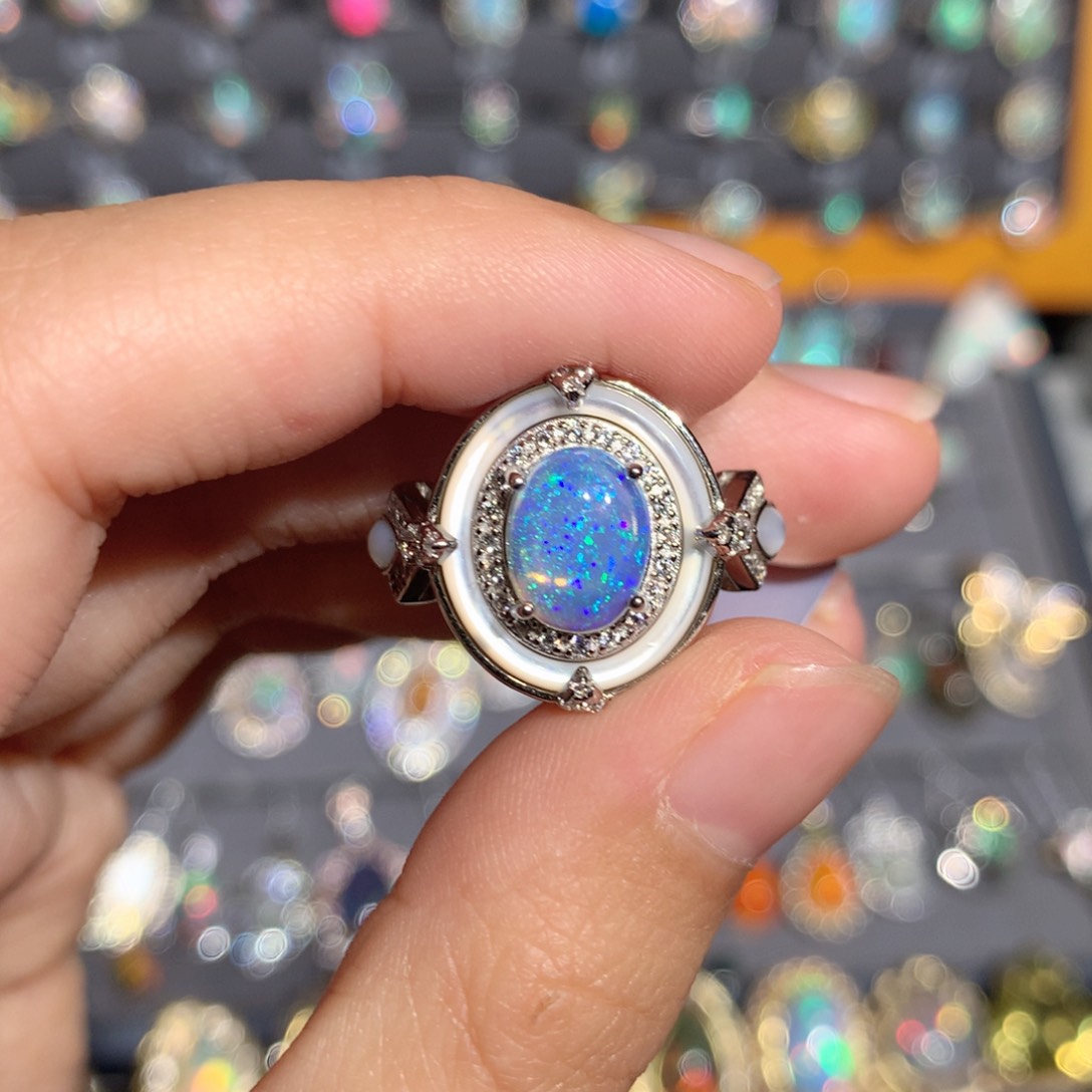 欧泊银S925镶嵌欧泊戒指y