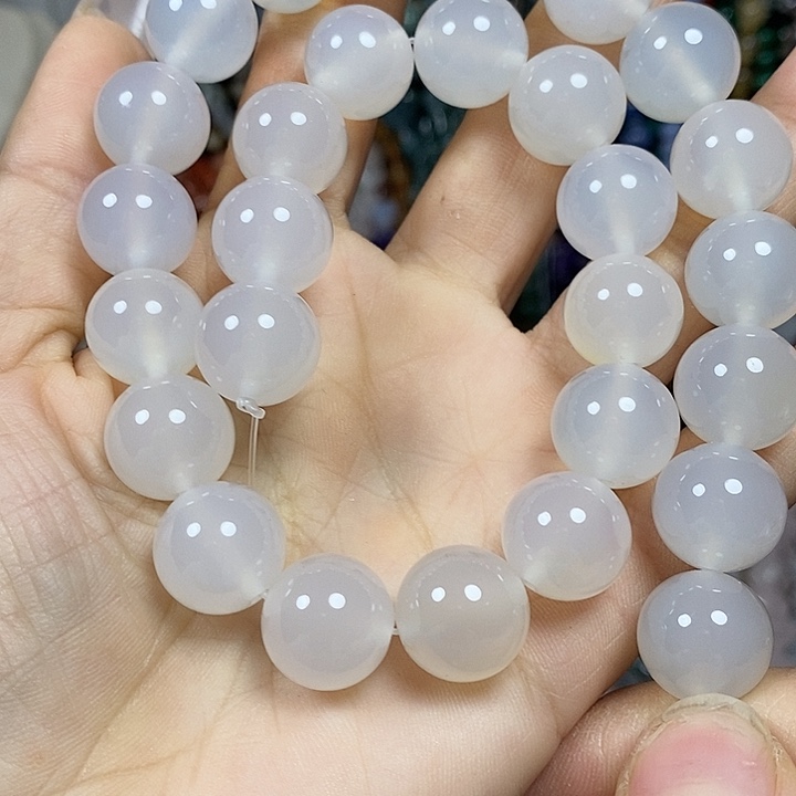 玛瑙/玉髓未镶嵌珠宝半成品A级天然荔枝冻白玛瑙卡14mm