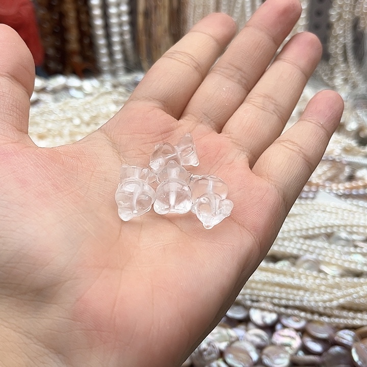 未镶嵌玛瑙/玉髓珠宝半成品一个12/17mm左右白水晶小熊