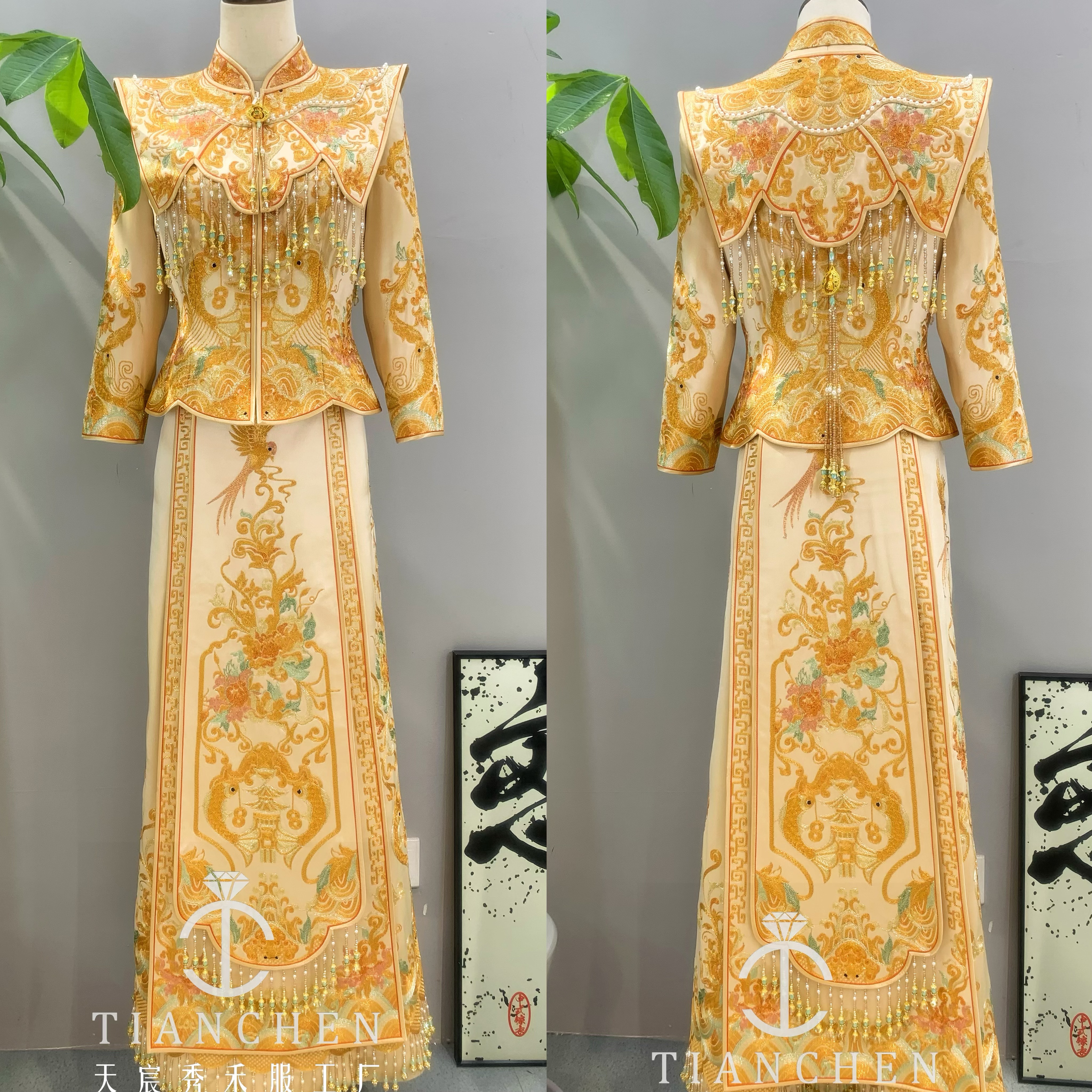 高端2025秋冬新款醋酸缎重工奢华刺绣龙凤褂新中式结婚服订婚