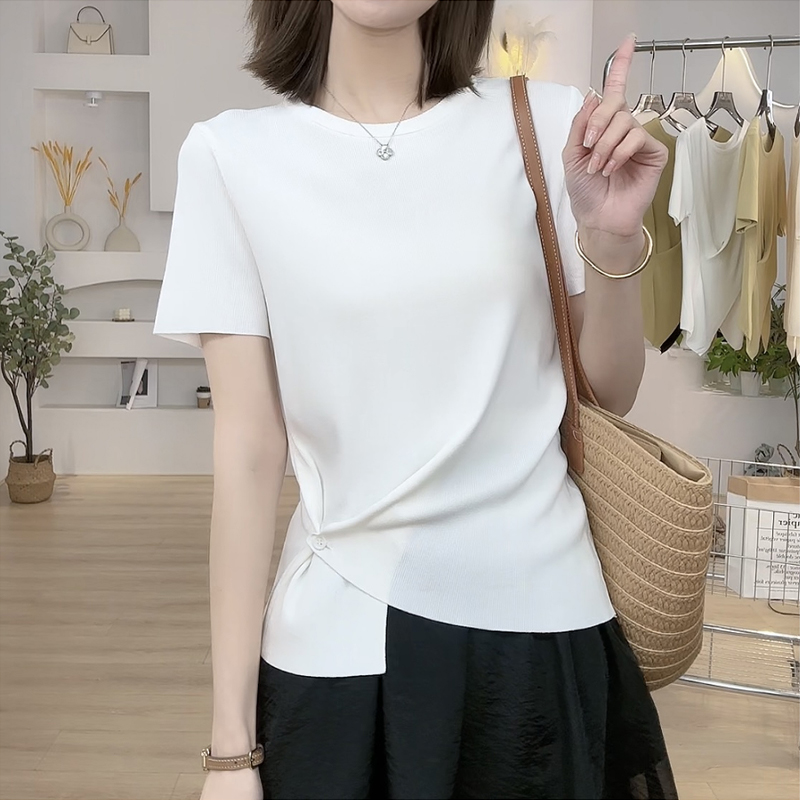 卡莲格/不规则侧扣设计感短袖T恤女夏季新款韩版时尚减龄显瘦上衣
