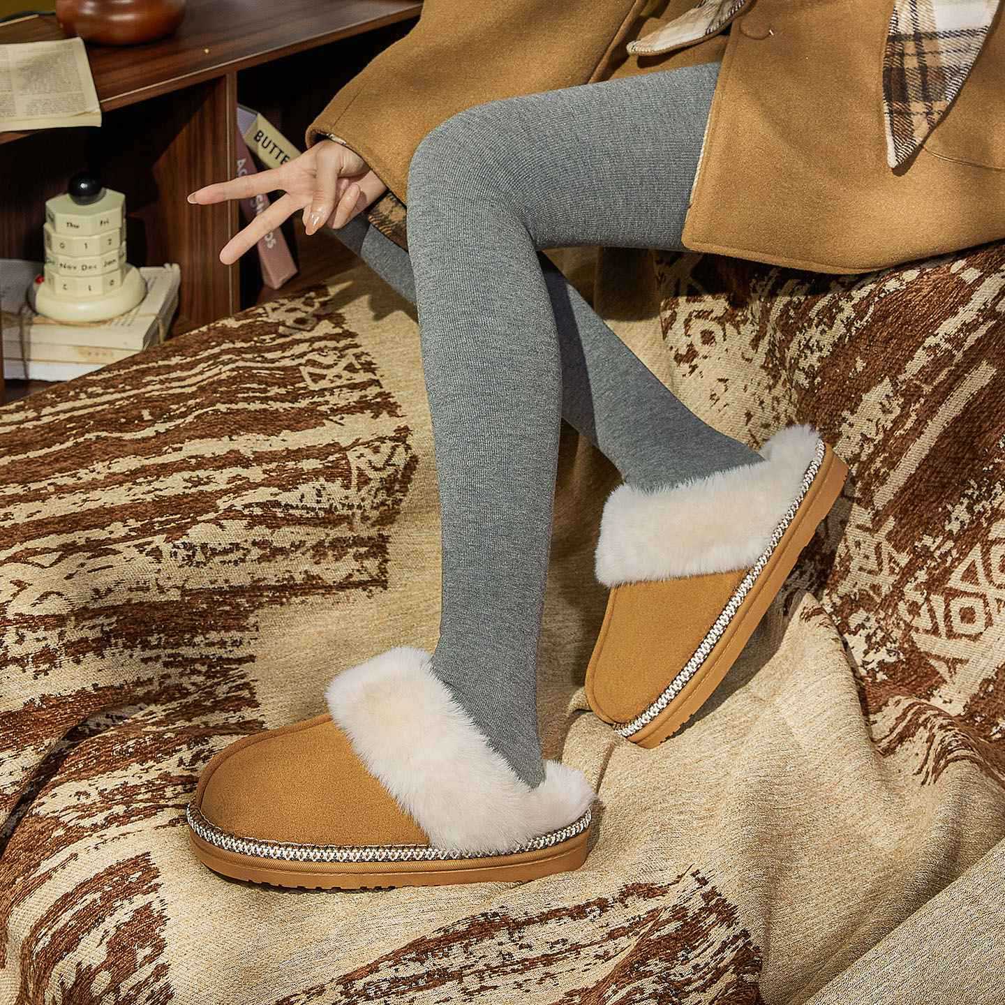 9917冬款新款家用室内民族编织风情棉拖鞋毛毛拖鞋外穿保暖