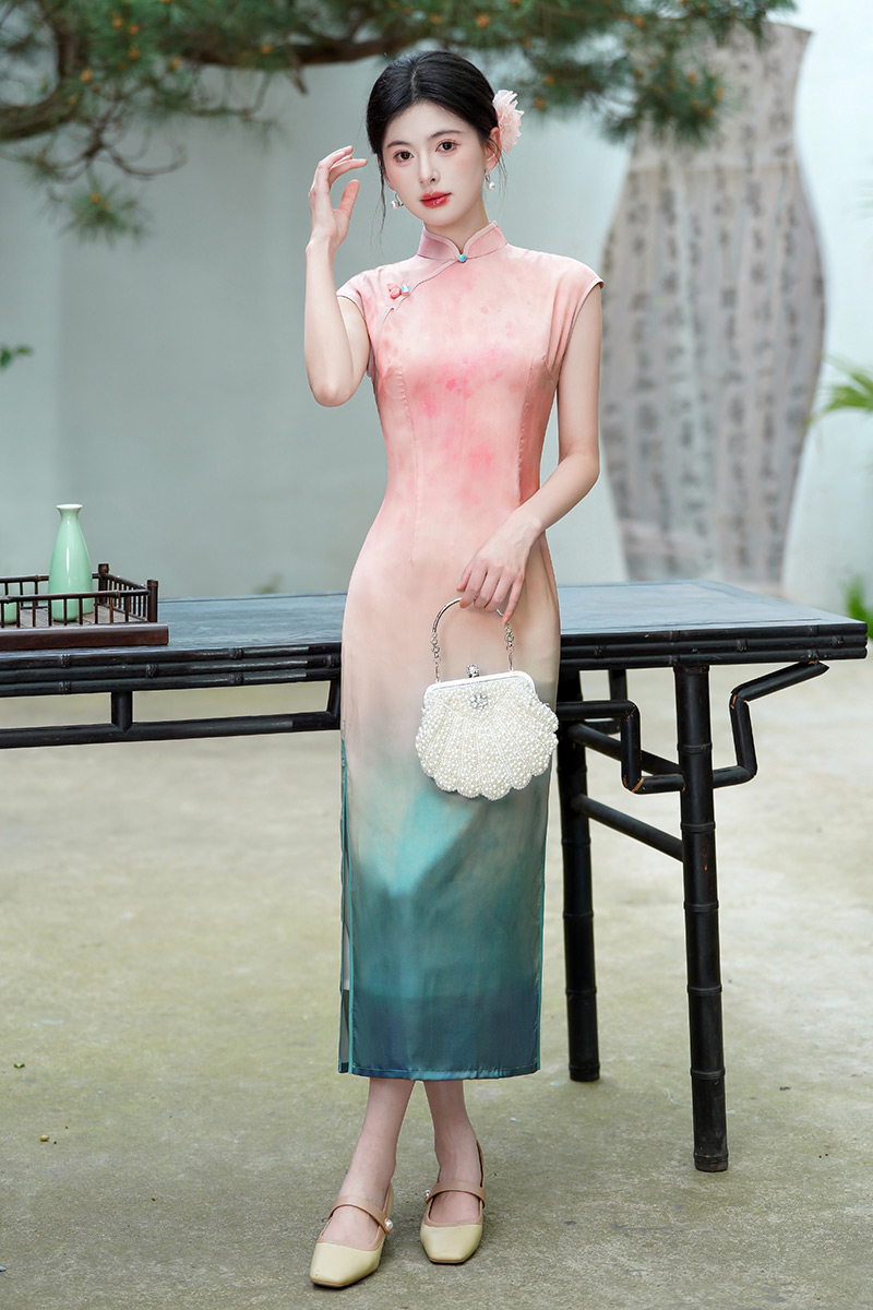中长款时尚常规款旗袍薄款气质新中式日常渐变中国风