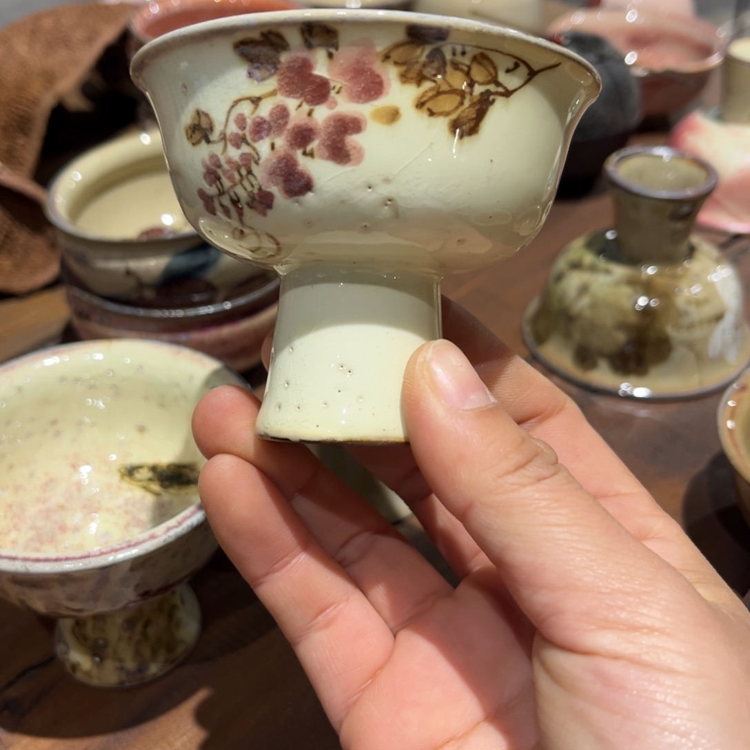 手工 柴烧 高足杯