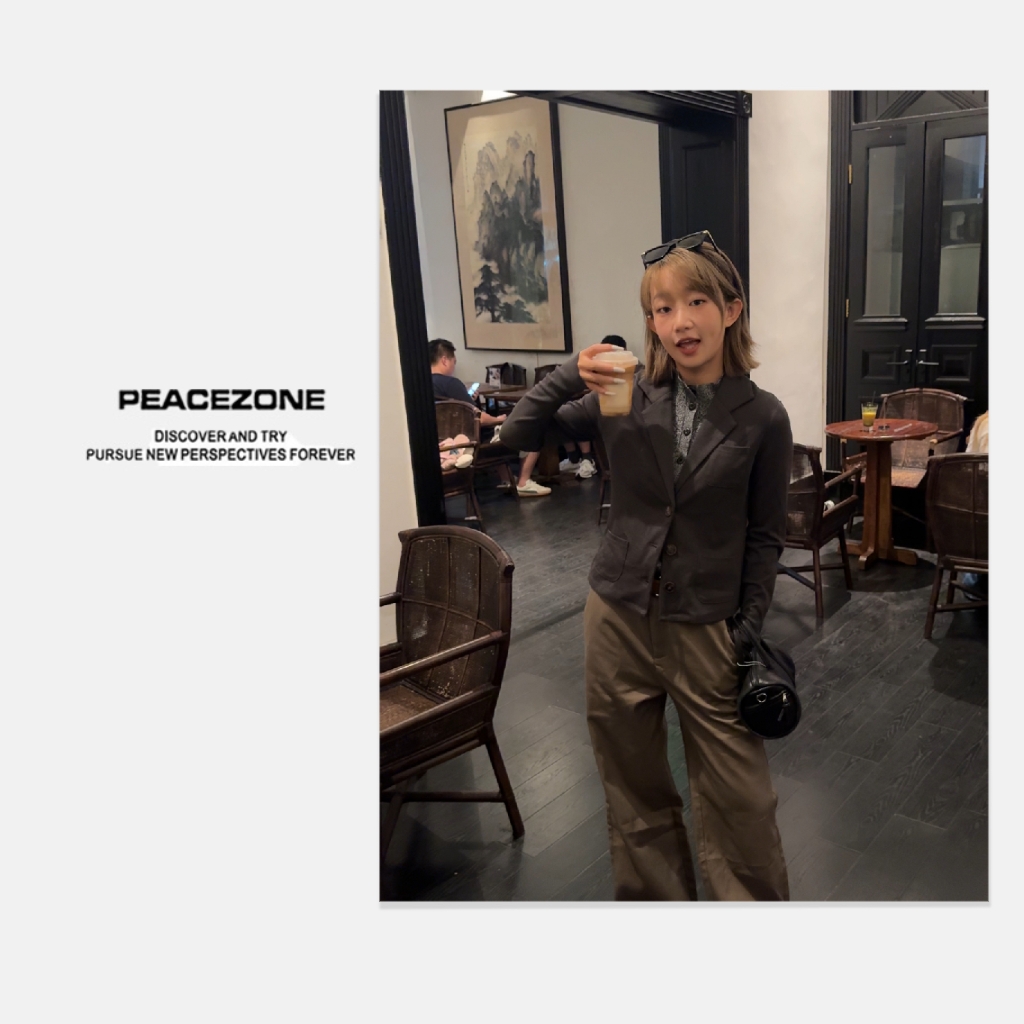 Peacezone 进口棉混纺 新款设计感气质穿搭西服外套/7626